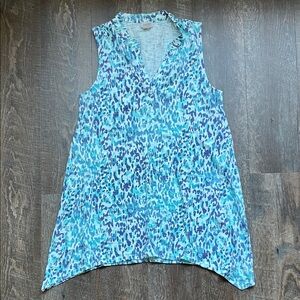 Chico's Turquoise and Navy Patterned Top